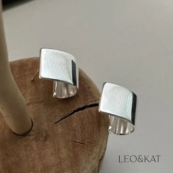 Bold Geometrical Silver Earrings. 925 Sterling Silver. #1110 - Picture 3 of 4